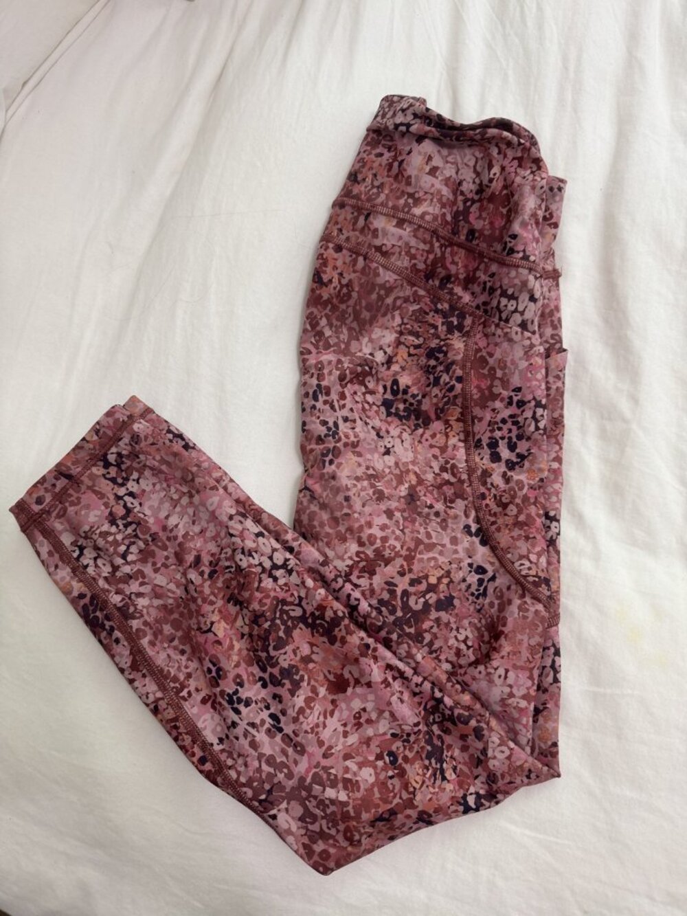 Athleta Pink Burgundy Leopard Floral High Rise Leggings, Size M
